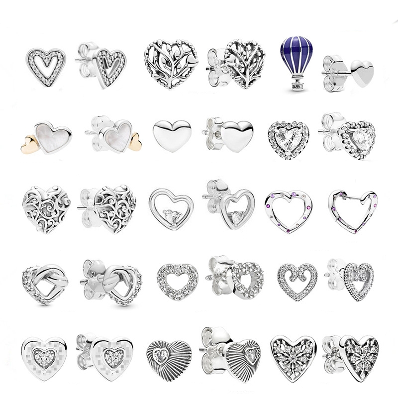 

925 Silver Fit Pandora Earrings Love Series Heart Interwoven Noble Heart Earrings Style Fashion Fine Earrings Jewelry