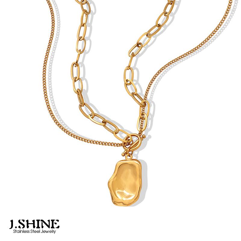 

Pendant Necklaces JShine Hip-hop Style Double-Layer Chain Irregular Necklace Stainless Steel Golden 18 K Clavicle Waterproof Jewelry