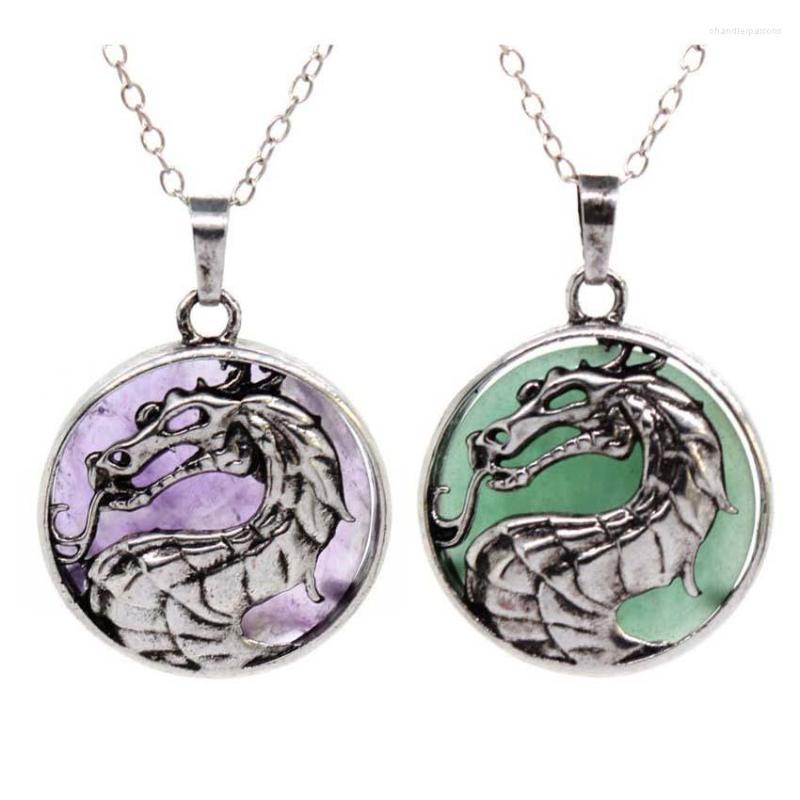 

Pendant Necklaces KFT Natural Crystal Stone Animal Dragon Man Necklace Healing Rose Pink Quartz Round Stones For Women Girls Jewelry Gift