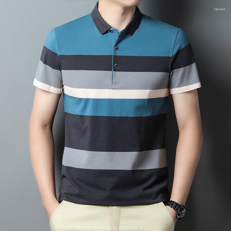 

Men's T Shirts 2312 Men's Summer Fashion Cotton Polo Short Sleeve Striped Casual Loose Pullovers Dad's Vintage Classical Basic Tops, 2321 gray