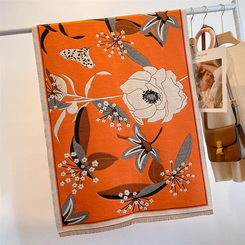 

Scarves Cashmere Scarf Women Thick Blanket Shawl Design Wraps Pashmina Lady Poncho Flower Bufanda Winter Echarpe Bandana