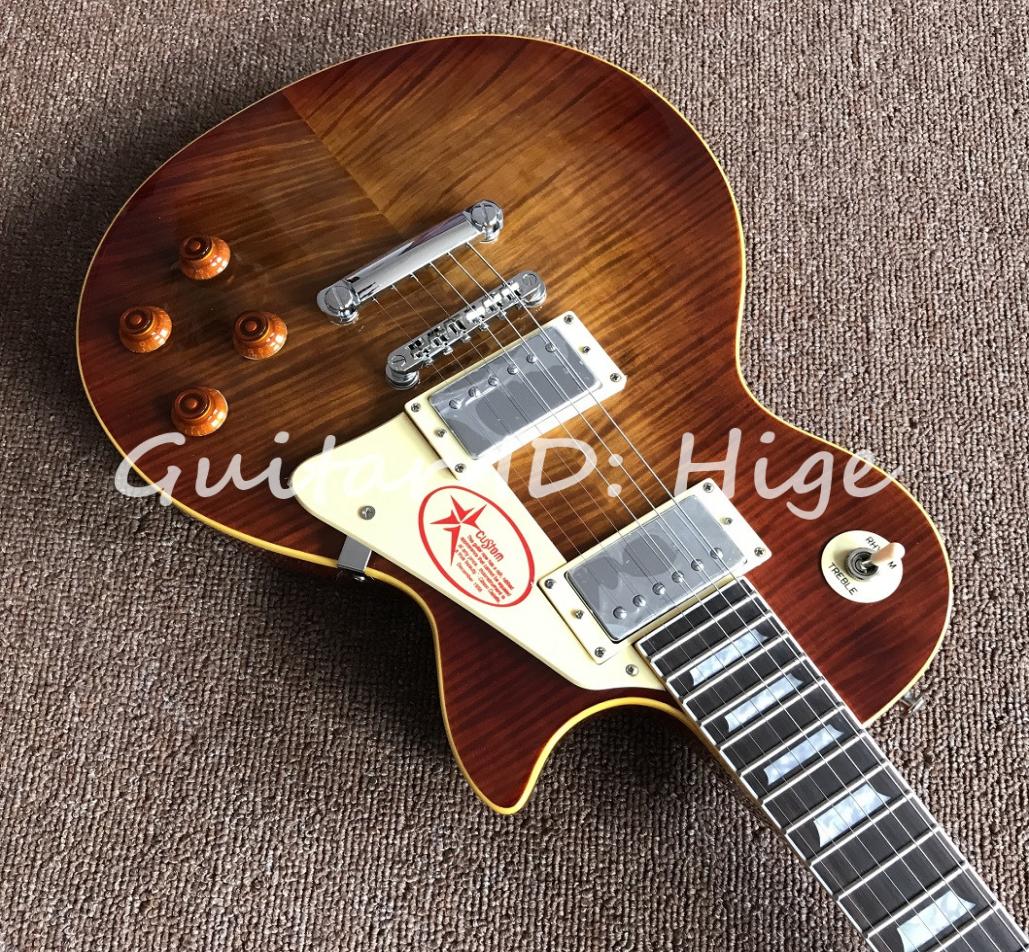 

selling Musical instruments OEM 1959 R9 Tiger Flame Electric guitar luxury finished way with Chrome hardware high quality8307581