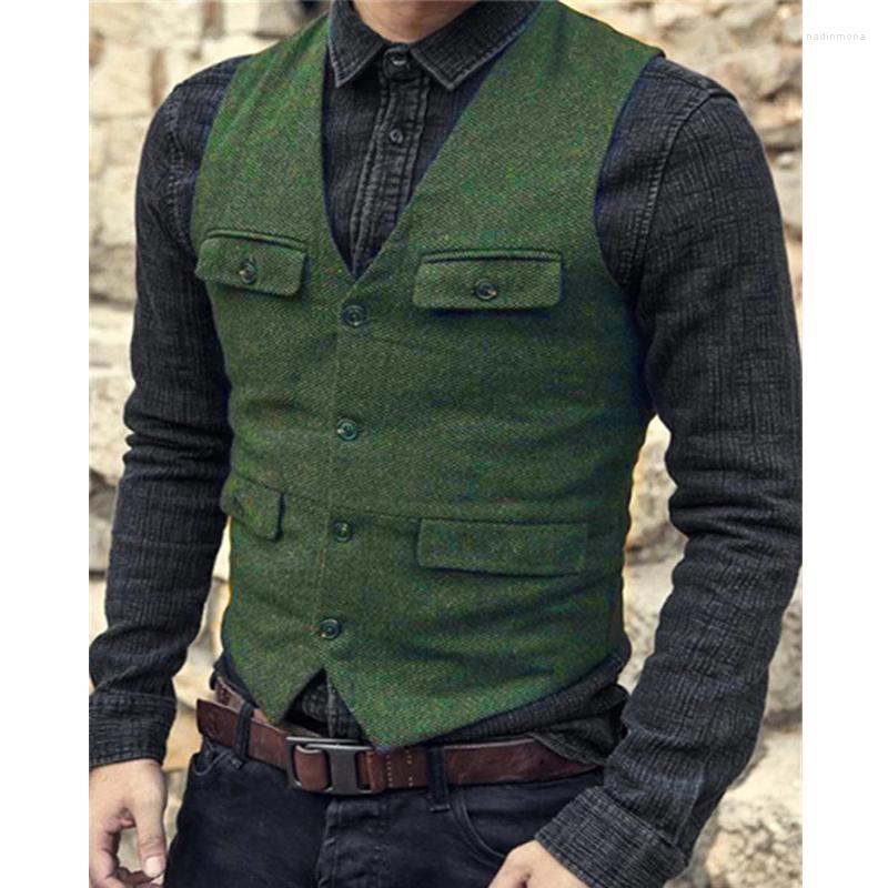 

Men's Vests 2023 Suit Vest Brown Burgundy Herringbone Wool Tweed Vintage Steampunk Waistcoat Formal Business For Men Wedding, Gray