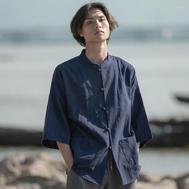 

Ethnic Clothing Summer Men Cotton Linen Blouse Loose Casual T Shirt Chinese Traditional Clothes Male Hanfu Tang Suit Streetwear Tees Tops