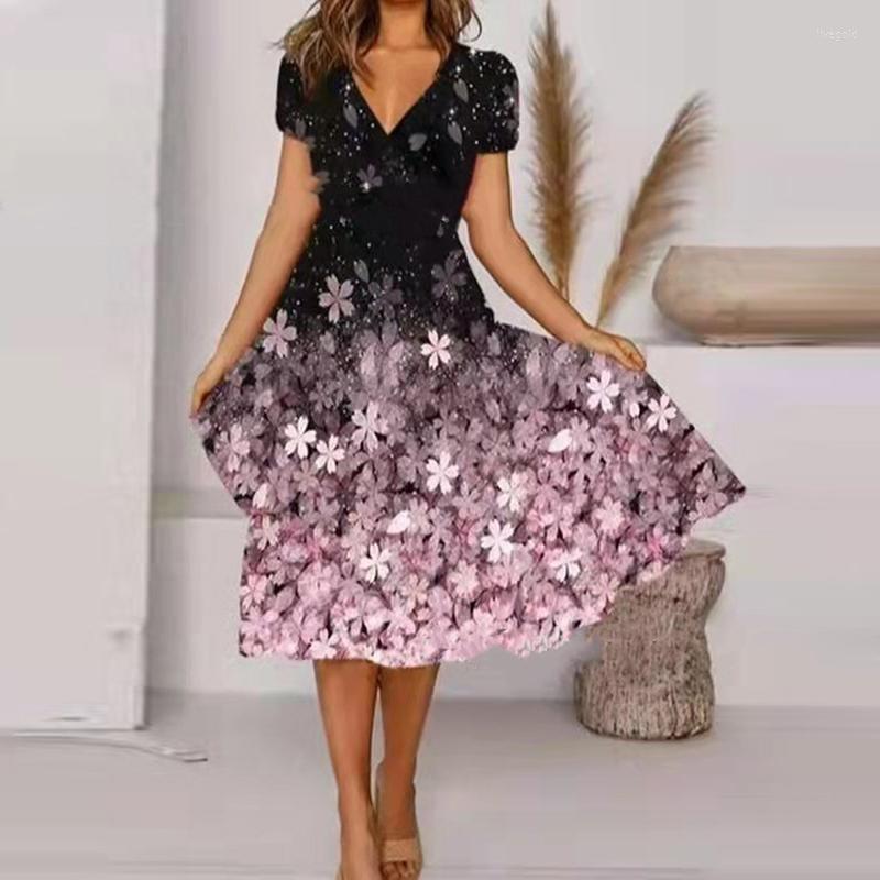 

Party Dresses Sexy V-neck Women Dress Floral Print Short Sleeve For Woman Casual A-Line 2023 Spring Sundress Femme Vestido, Purple