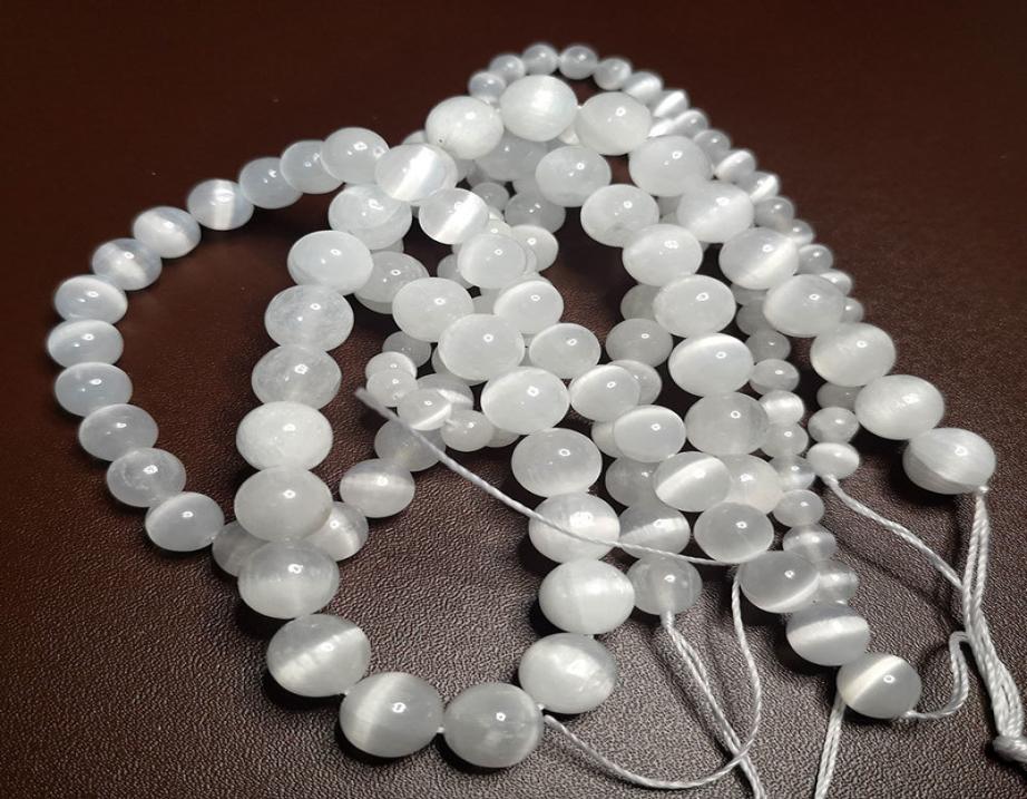 

Natural Cat Eye Luster White Selenite Loose Round Stone For Jewelry Making DIY Bracelet 6 8 10MM Handmade Spacer Beads7106725
