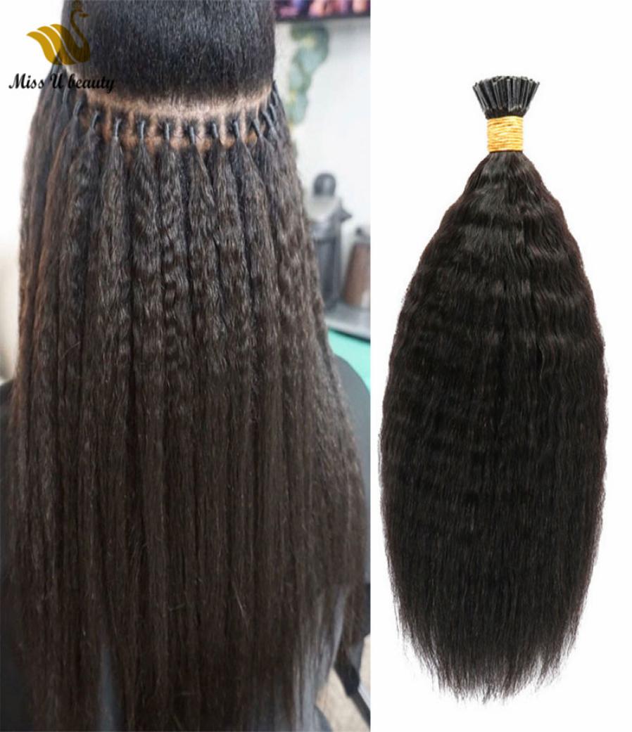 

I Tip Prebonded Hair Natural Black Color Remy Virgin Kinky Straight HairExtensions Fluffy HumanHair Bundles 100g1518735