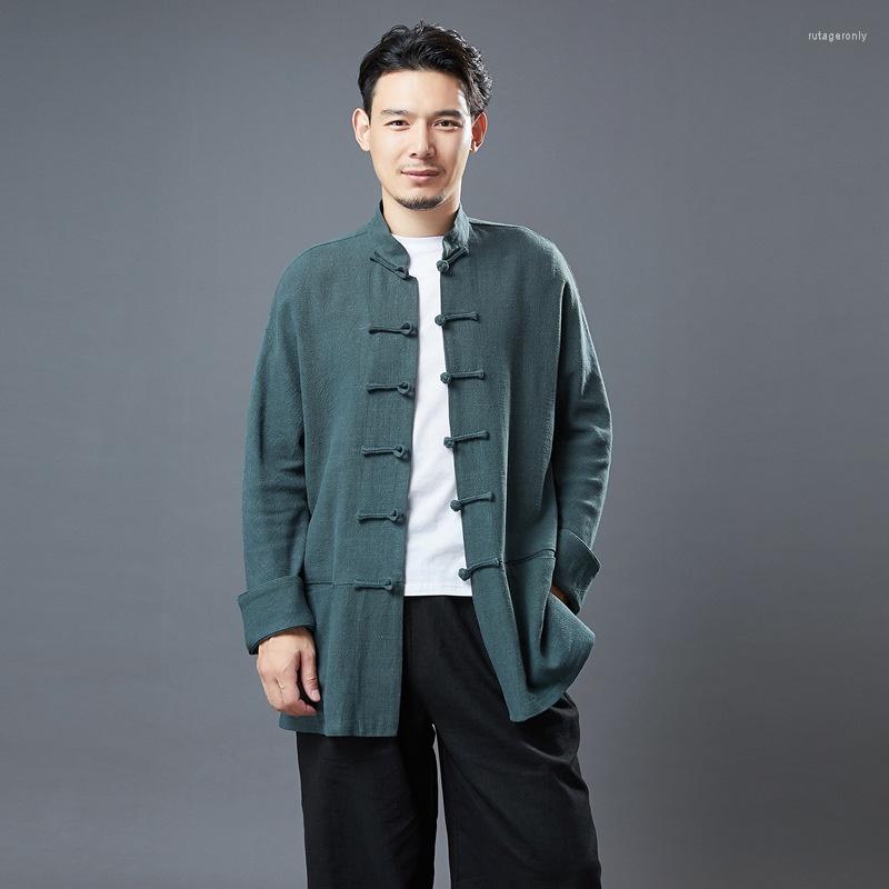 

Ethnic Clothing 2023 Traditional Chinese Men Retro Casual Shirt Cotton Tops Male Stand Collar Solid Color Clothes Tunic Tang Suit