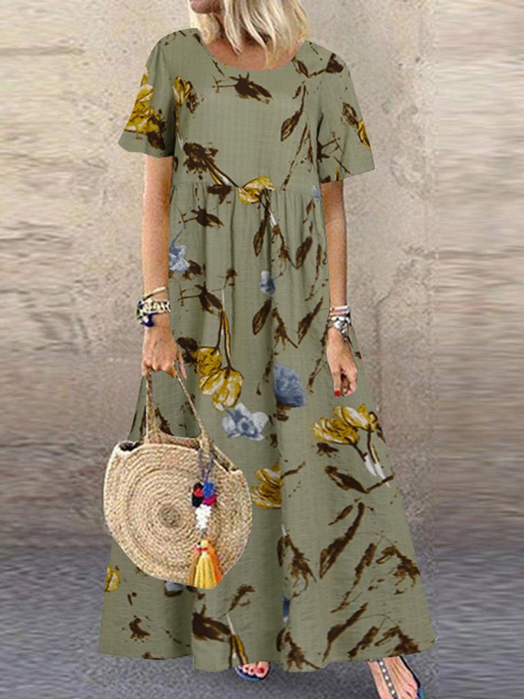 

Dresses Zanzea Fashion Summer Maxi Dress Women' Printed Sundress Casual Short Sleeve Vestidos Female High Waist Robe Femme, A1 green cottonrayon