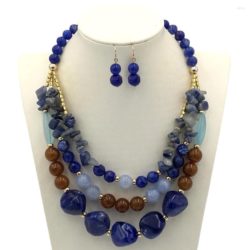 

Necklace Earrings Set Fashion Multilayer Long Chain For Women Retro Lapis Lazuli Big Bead Ladies Jewelry Gift Collier, Picture shown