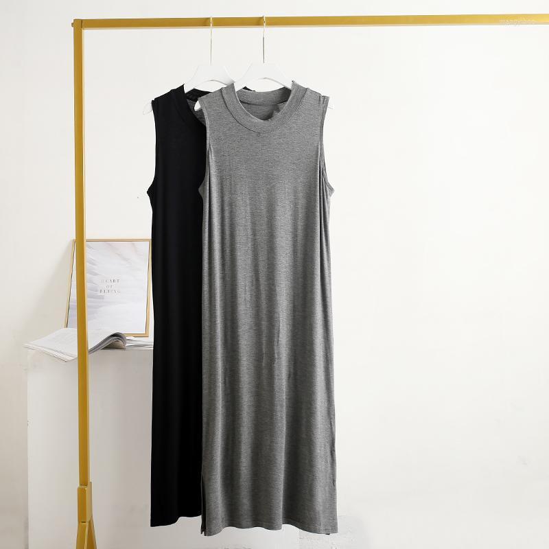 

Casual Dresses 2023 Women Night Dress Summer Thin Modal Nightshirt Loose Nightgowns Female Sleeveless Sleepwear Split Z216, Black
