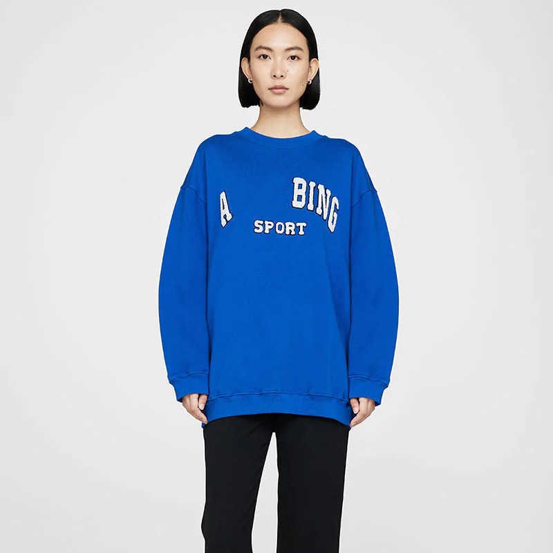 

Women BING Designer Sweatshirts AB hand-operated special anines embroidered letter embroidery loose Hoodies fleece round neck sweater, Gray