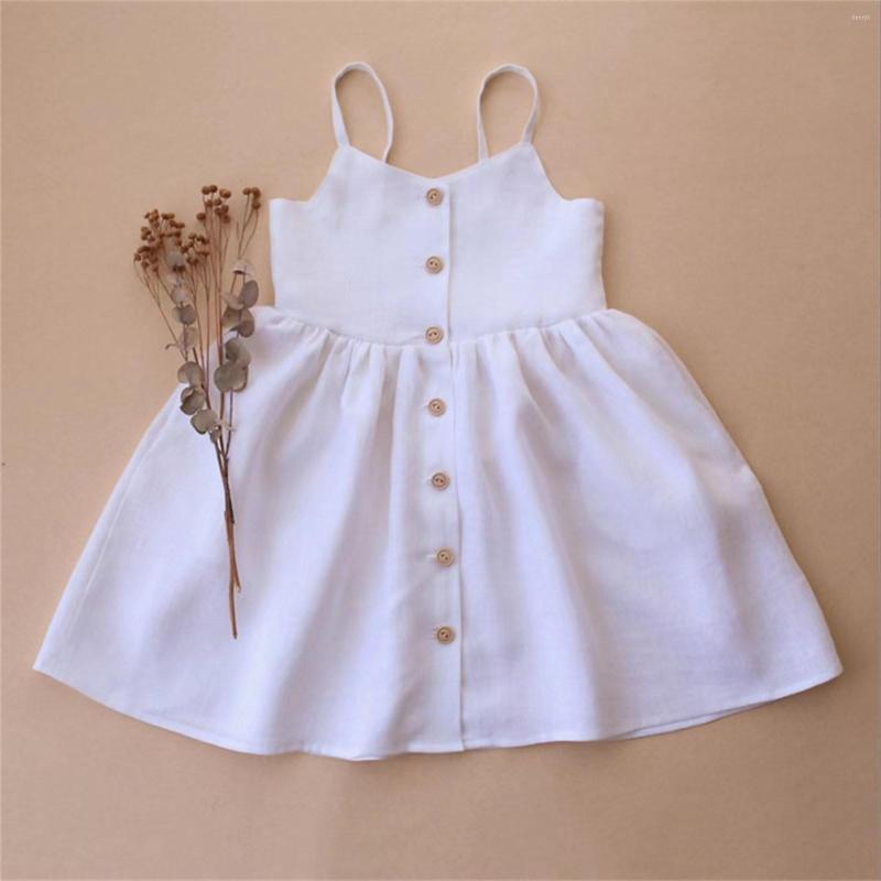 

Girl Dresses Toddler Summer Cotton Linen Solid Print Dress Camisole Daily Wear And School, White