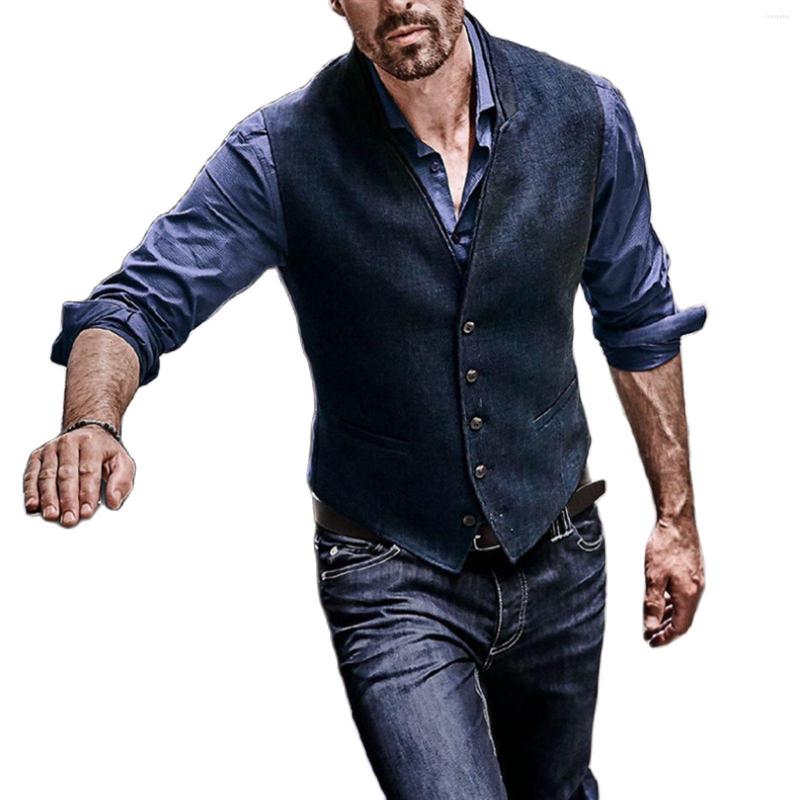 

Men' Vests Men' Blue Defacto Mens Tweed Suit Vest Jacket Steampunk Business Waistcoat Plus Size For Man Wedding, Navy