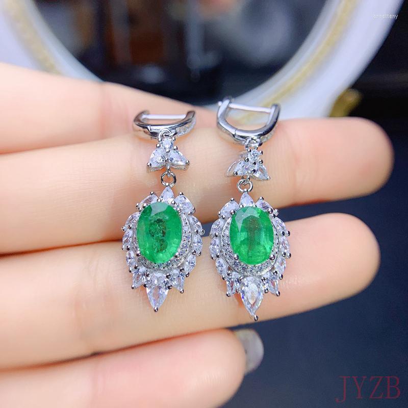 

Stud Earrings Natural Emerald S925 Sterling Silver Gem Exquisite Fashion Women's Wedding Jewelry 6x8mm