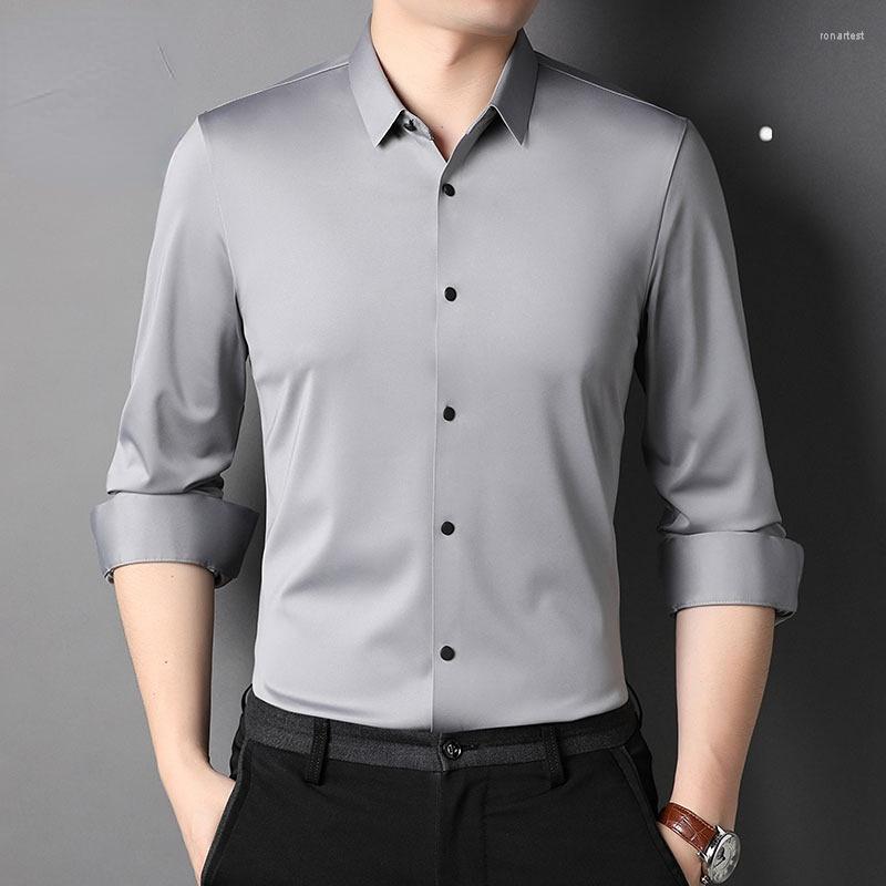 

Men's Casual Shirts Mulberry Long Sleeve Shirt Men's Clothing 2023 Spring Ice Silk Seamless Business Men Top Roupas Masculinas, 999 bean green