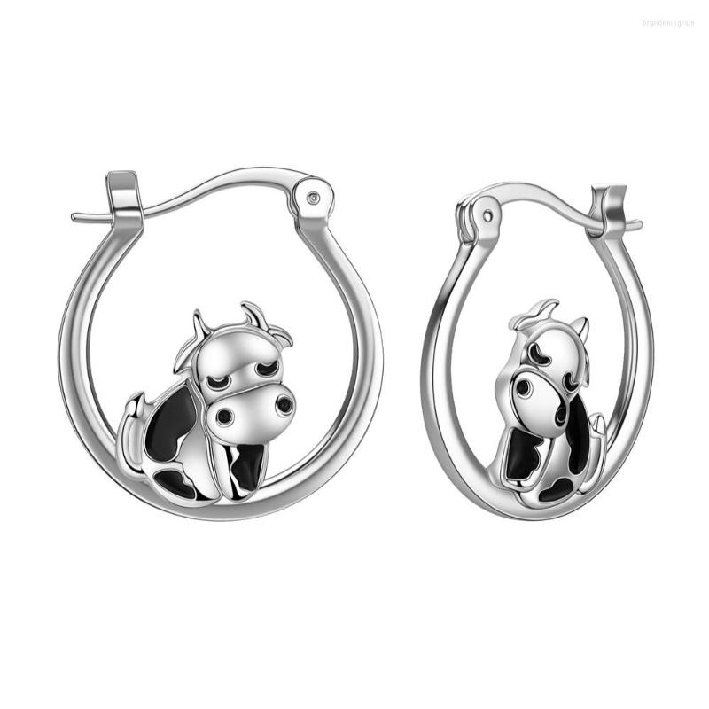 

Hoop Earrings Dckazz Cow Earring Luxury Simple Animal Round Enamel Silver Plated Jewelry For Wife Valentine's Day Present