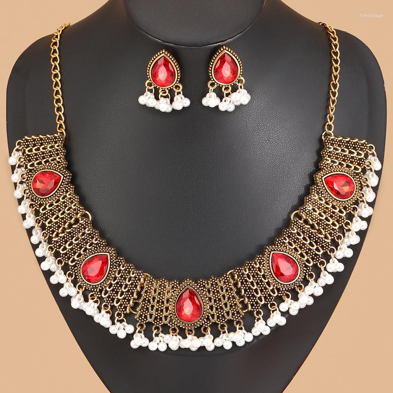

Necklace Earrings Set ZOSHI Luxury Red Crystal Stone For Women Design Vintage Bridal Wedding, Picture shown