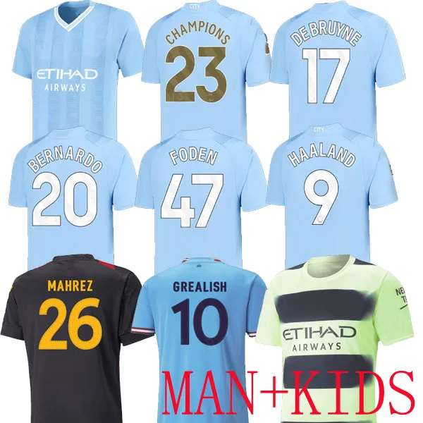

HAALAND soccer jerseys 22 23 24 DE BRUYNE MANS CITIES GREALISH MAHREZ CHAMPIONS 23 2023 football shirt uniforms men kids sets ALVAREZ FANS player Special MANCHESTERS, 22 23 third away