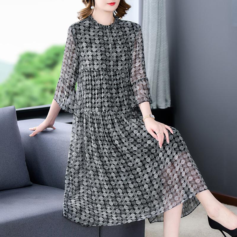 

Dresses 2022 Loose Casual Print Mulberry Silk Maxi Dress Spring Summer Vintage 4xl Plus Size Dress Elegant Women Bodycon Party Vestidos, The picture color