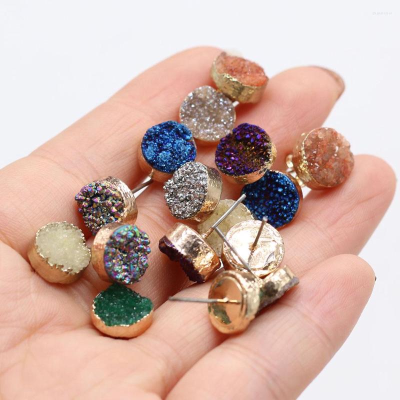 

Stud Earrings Women Retro Simple Round Shape Natural Stone Plating Color Features Texture