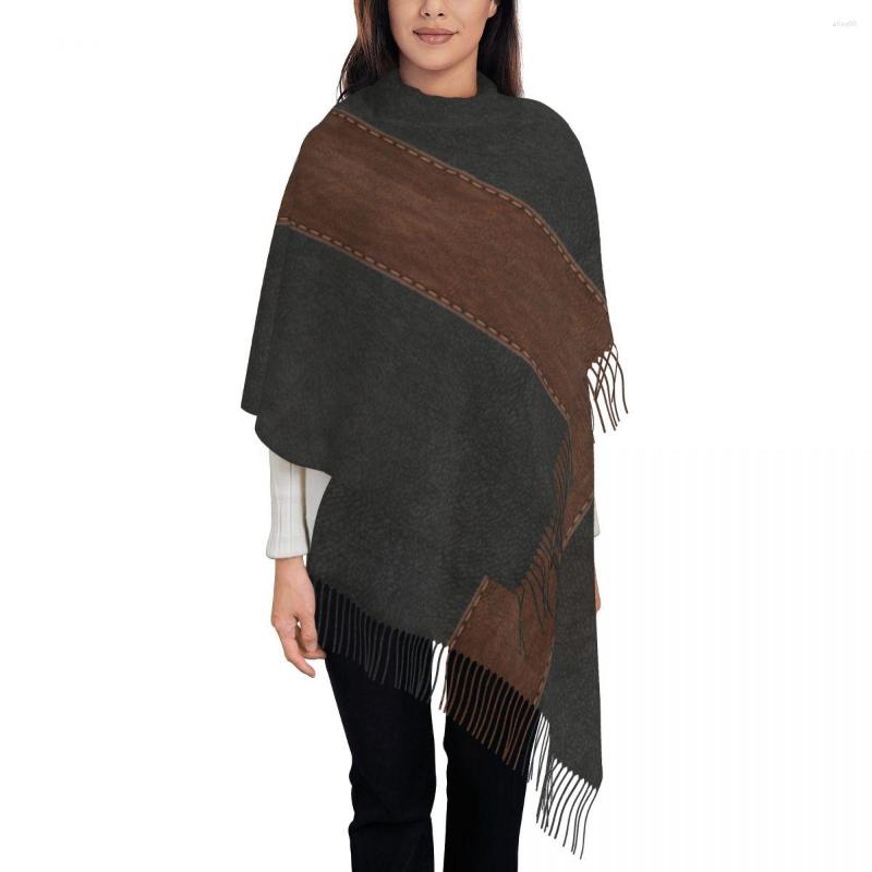 

Scarves Custom Printed Black Brown Faux Leather Stripes Scarf Men Women Winter Warm Geometric Shawls Wraps