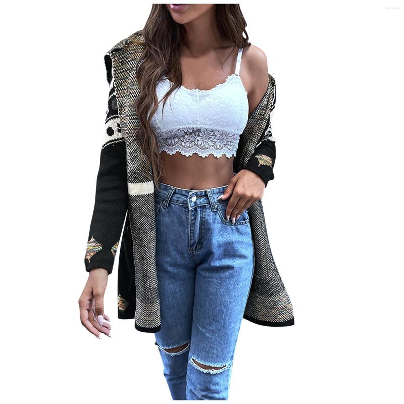 

Women' Jackets Women Autumn And Winter Sweater Print Hooded Long-Sleeved Jacket Retro Ethnic Cardigan Outerwear Female Veste Femme 2023 #8, Bk