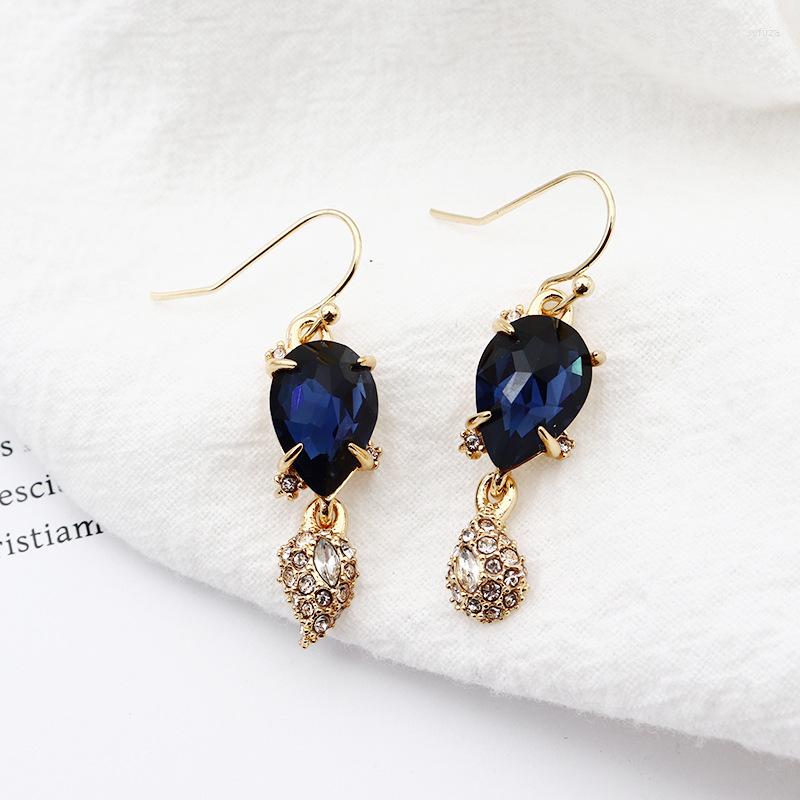 

Stud Earrings European And American Designers Fashion Retro Drop Simple Blue Zircon