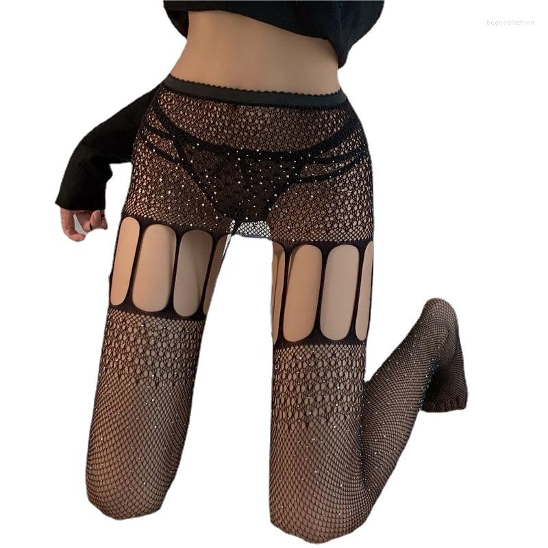 

Women Socks Sexy Black Garter Stockings Drilled Fishnet JK Style Thigh High