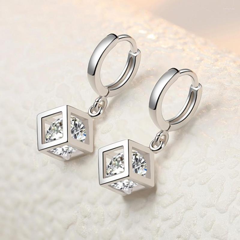 

Hoop Earrings 925 Sterling Silver Temperament Simple Magic Cube Zircon For Women Wedding Jewelry Accessories