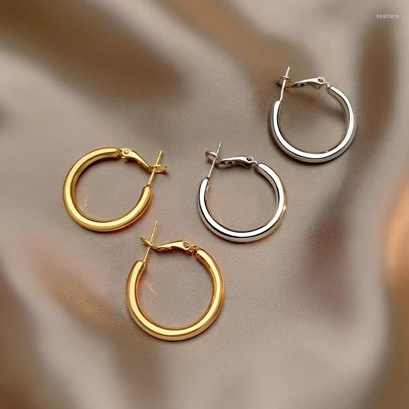 

Hoop Earrings 2023 Simple Classic Copper Metal Smooth Earring For Woman Fashion Korean Jewelry Temperament Girl's Daily Wear
