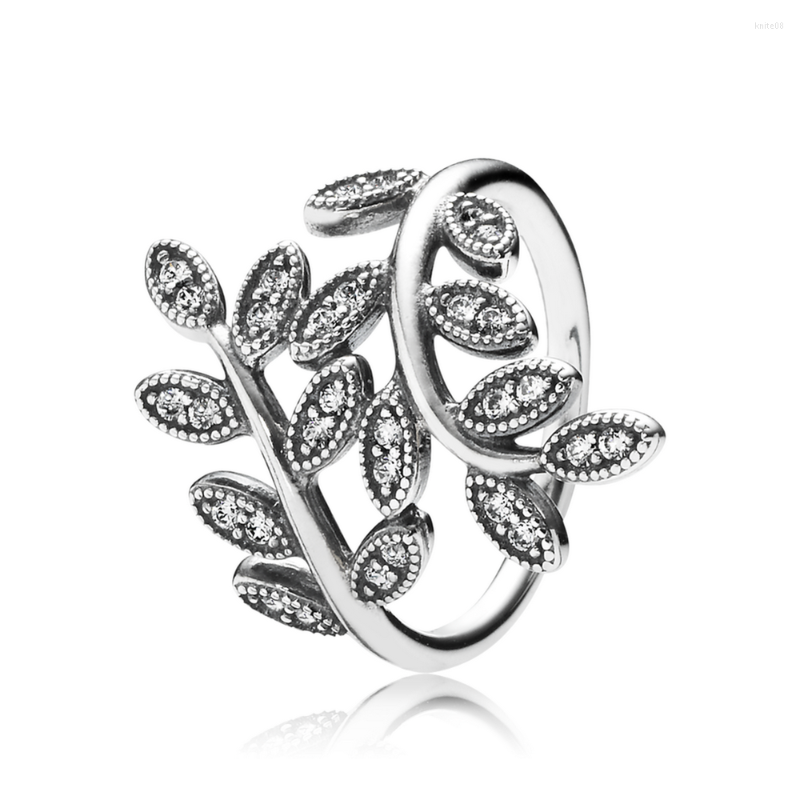 

Cluster Rings Authentic 925 Sterling Silver Sparkling Leaves Fashion Ring For Women Gift DIY Jewelry