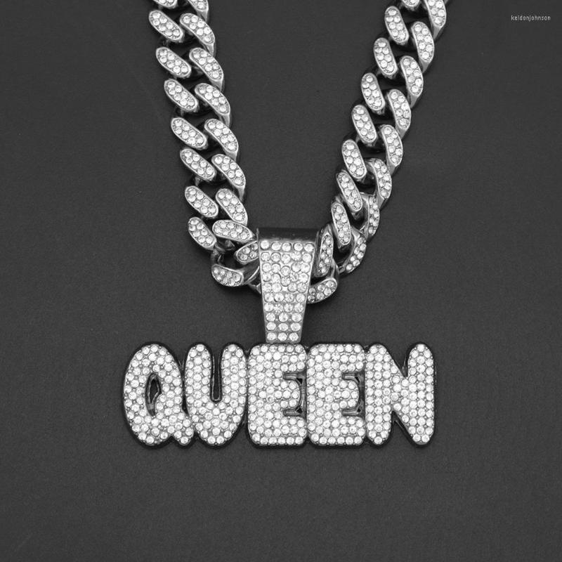 

Pendant Necklaces Hip Hop Queen Letters Cuban Chain Necklace For Women Men's Jewelry Crystals Men Accessories Gifts