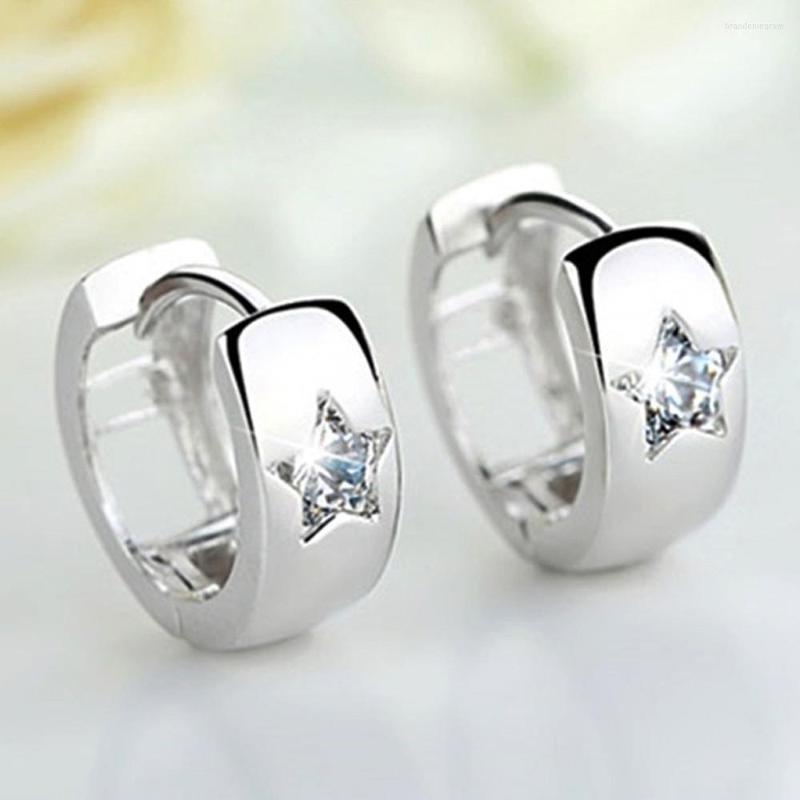 

Hoop Earrings Trendy Small Circle With Star Cubic Zirconia Crystal Silver Color Fancy For Women Wedding Jewelry