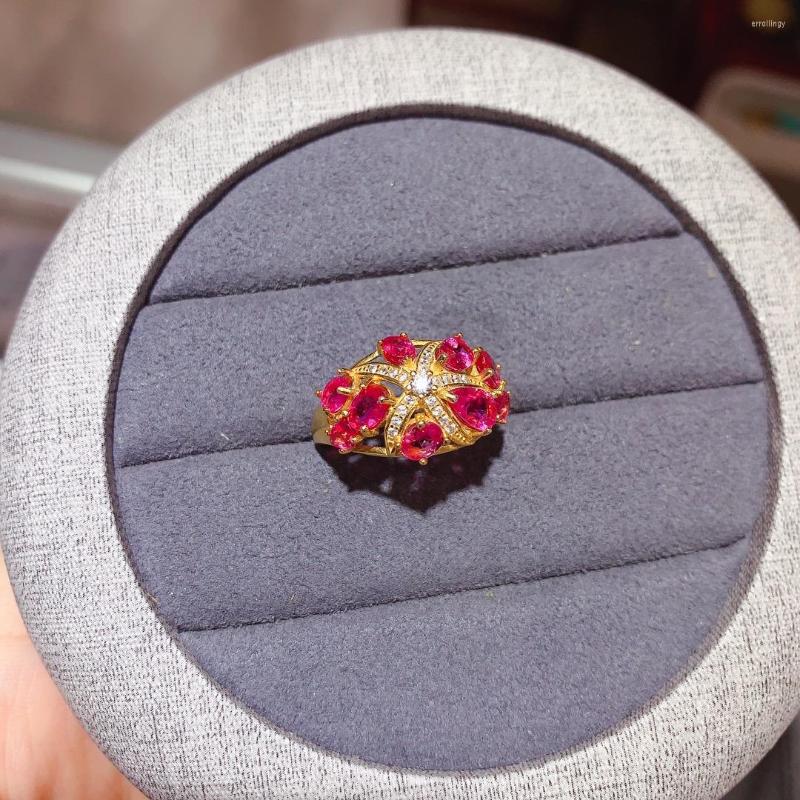 

Cluster Rings Sterling Silver 925 Ring Engagement Women's Luxury Gem Natural Pink Sapphire Green Jewelry