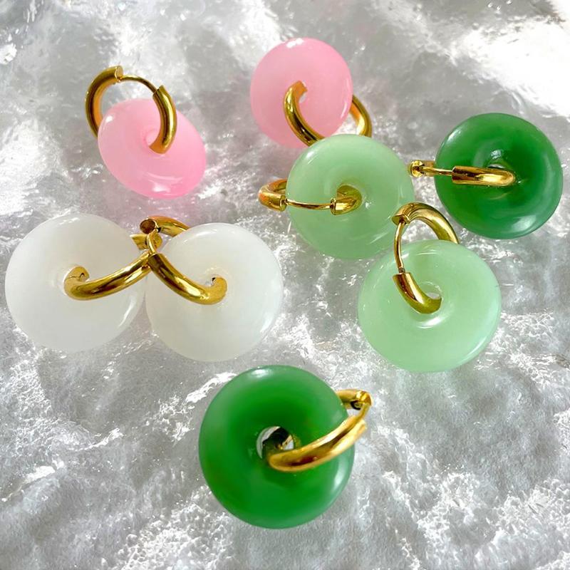 

Hoop Earrings Simple Colorful Round Acrylic Piercing Earring For Women Stainless Steel Geometric Drop Circle Fashion Jewelry Gift