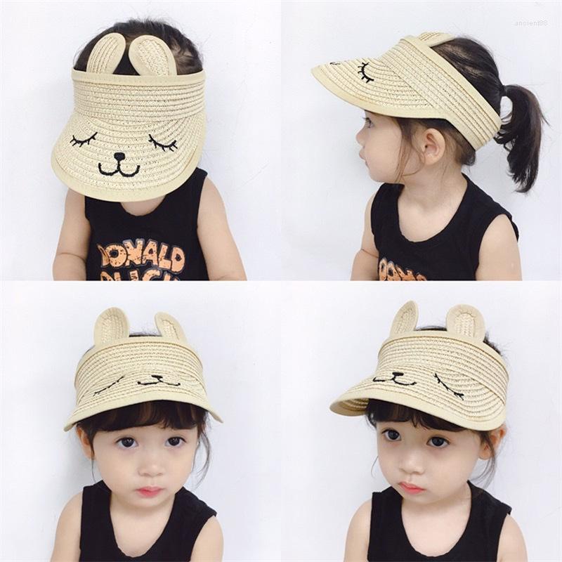 

Wide Brim Hats Summer Lovely Kids Empty Top Straw Cap Outdoor Children Cartoon Foldable Baby Girl Visor Adjustable Sun Hat, 04