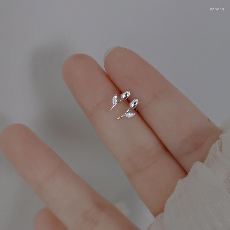 

Stud Earrings 925 Stamp Silver Color Tiny Tulip Earstuds Ear Flower Leaf Mini For Girls Women Personality Jewelrry Ornaments
