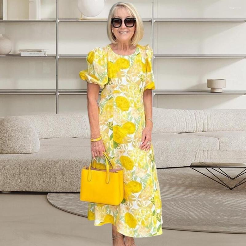 

Party Dresses Dress Round Neck Women Summer Vintage, Lemon yellow