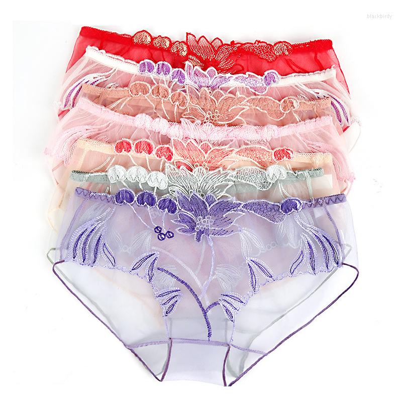 

Women's Panties Women's Full Transparent Female Sexy Underwear Ladies Lingerie With Exquisite Embroidered Flowers Thin, White