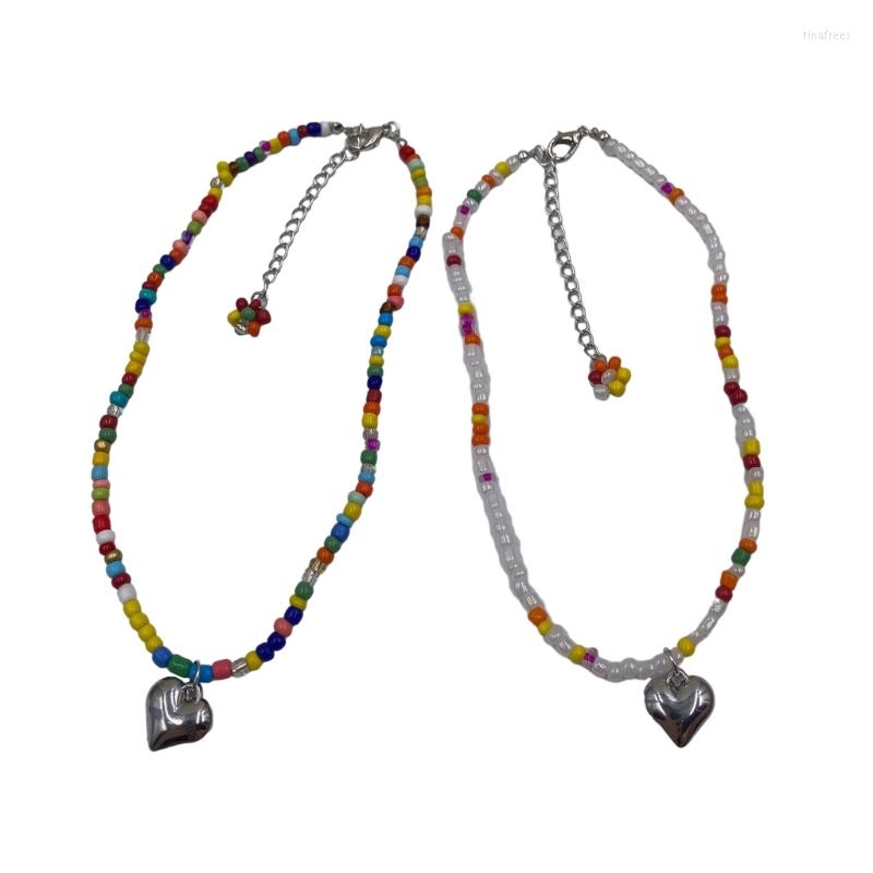 

Pendant Necklaces Love-heart Choker Necklace Colorful Beads Clavicle Chain Teens Jewelry