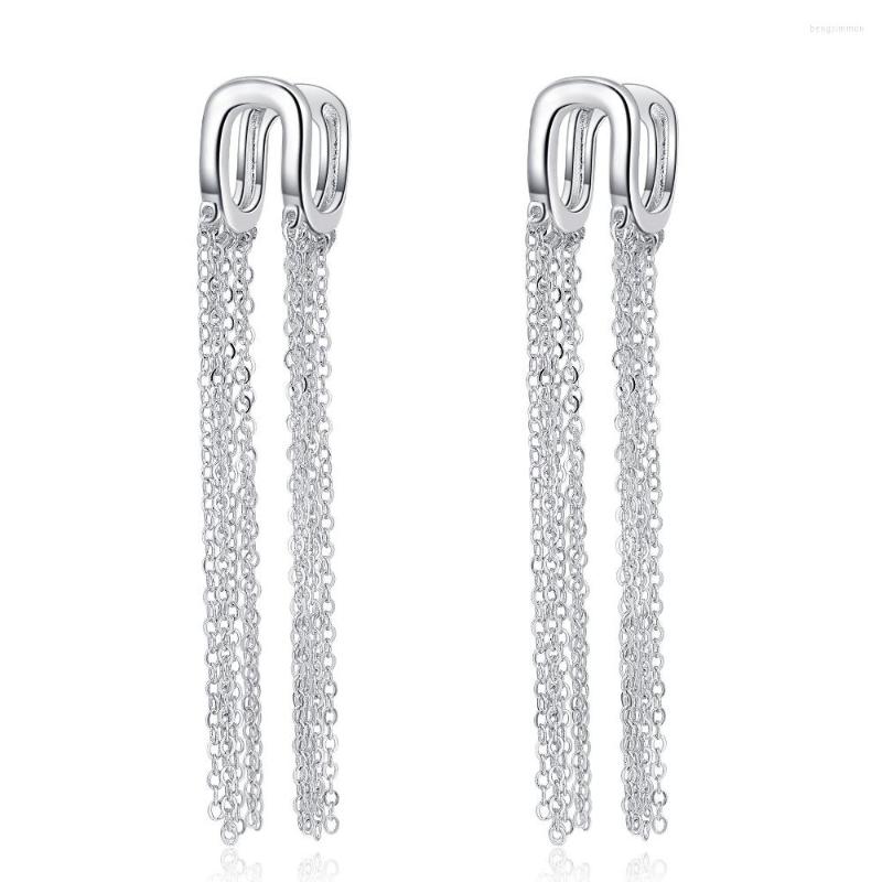 

Hoop Earrings Vintage 925 Sterling Silver U-shaped Earring Long Chain Tassels Ear Buckle For Women Minimalist Fashion Fine Jewelry