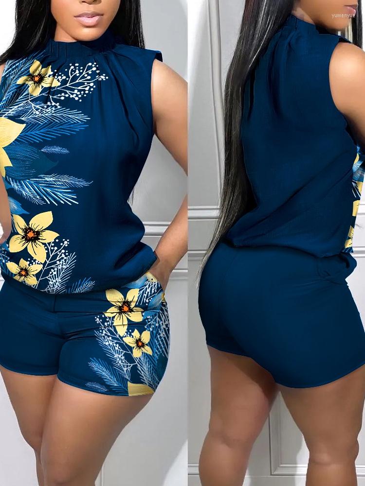 

Women' Tracksuits 2023 Spring Summer Tropical Print Sleeveless Top & Pocket Design Shorts Set Clothing, A5
