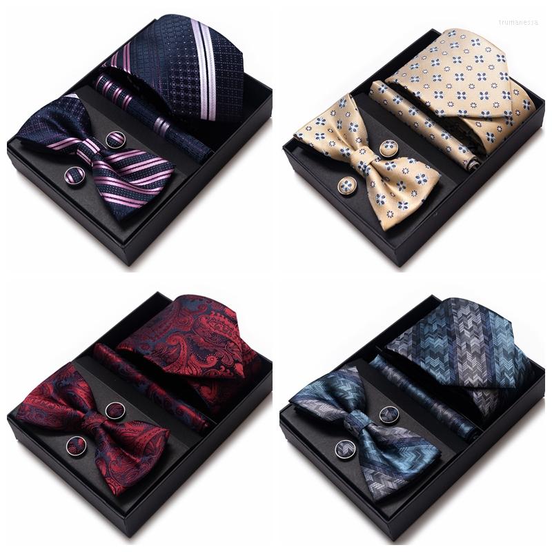 

Bow Ties 6pcs Tie Set Box Luxury Men Necktie Fashion Bowtie Cufflinks Gift Handkerchief Mens Wedding Groomsmen Accessories