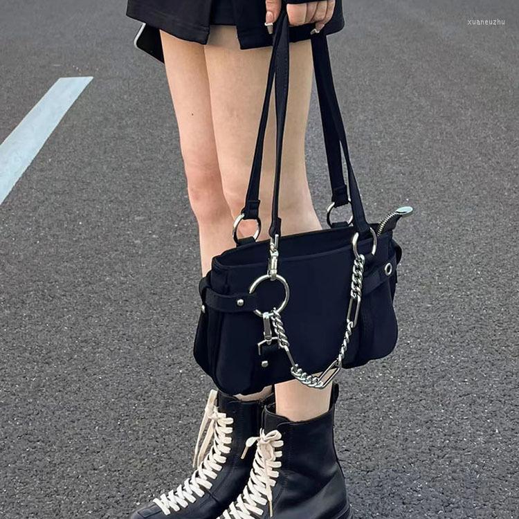 

Evening Bags 2023 Korean Style Fashion Shoulder Bag Beautiful Girl Chain Black Motorcycle Handbag Women's Tooling Trendy Messenger