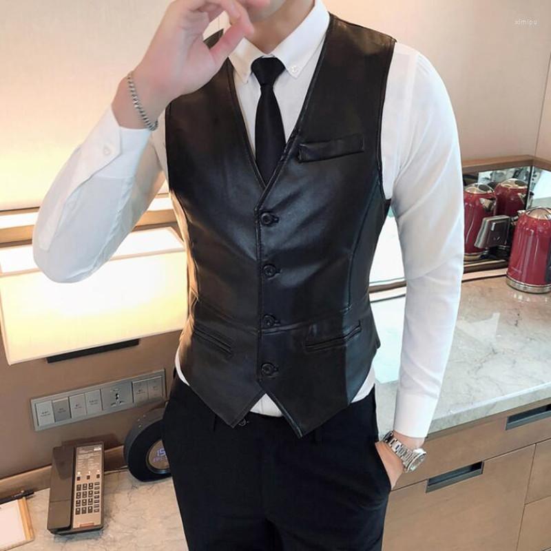 

Men's Vests Color Leather Single 2023 S-5XL Business Waistcoat Breasted Large High Men Vest Size Fashion Casual Quality Slim Solid, Brown