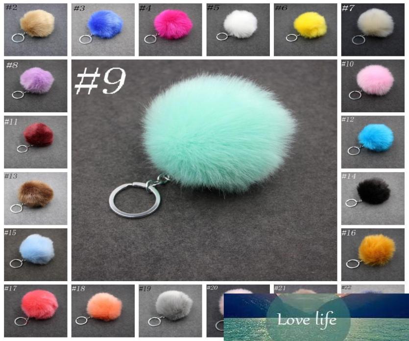 

315 Inch Fluffy Faux Fur Ball Charm Pom Pom Car Keychain Handbag Key Ring 24 Color FBA Drop C95Q8812307