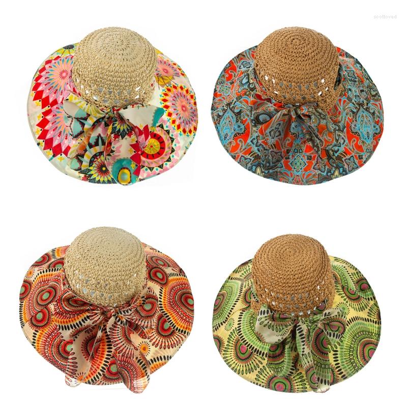 

Berets Crochet Printing Bucket Hat Multicolor Foldable Wide Brim Sunproof