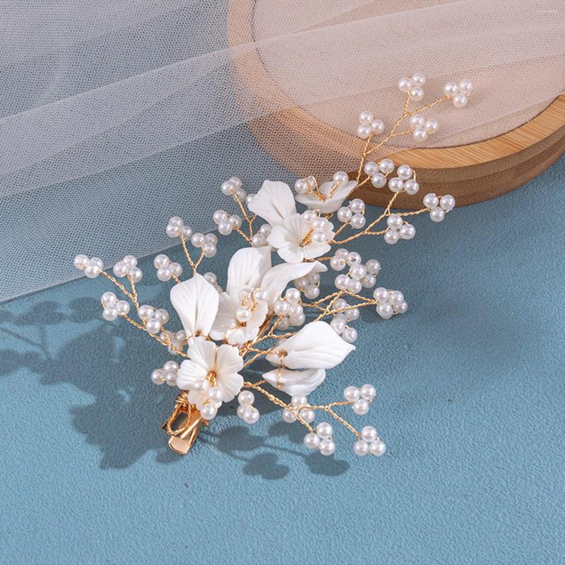

Hair Clips White Flower Hairpins For Bride Wedding Accessories Artificial Pearl Headpieces Bridesmaids Jewelry Fashion