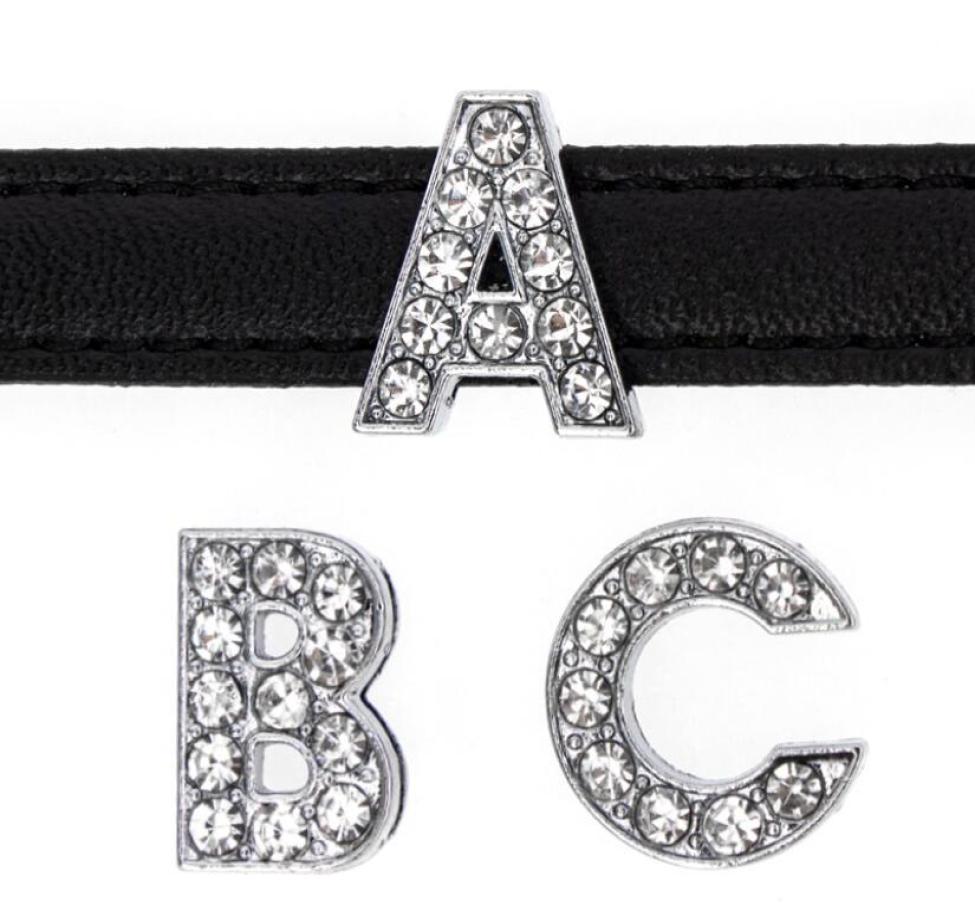 

20PClot 10mm A T silver rhinestones bling Slide letter diy Charms fit for 10MM keychains leather wristband4195081